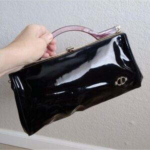 American Vintage Black Patent Clutch with Arcylic Handle